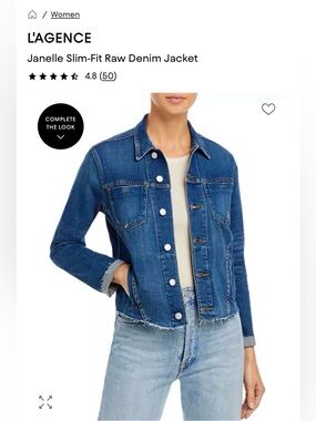 L'AGENCE Janelle Slim-Fit Raw Denim Jean Jacket in Authentique Size L NEW $345